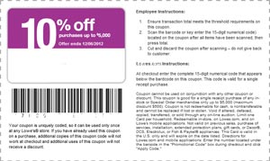 Lowe 10% Off Coupon - Emailed with PayPal Payment Option